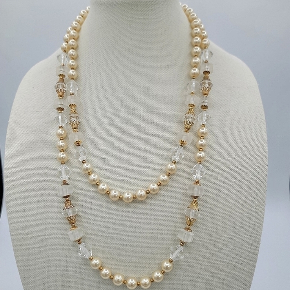 Vintage Necklaces Cream Faux Pearl Goldtone Set of 2 #1232 & 1233 - Picture 2 of 16